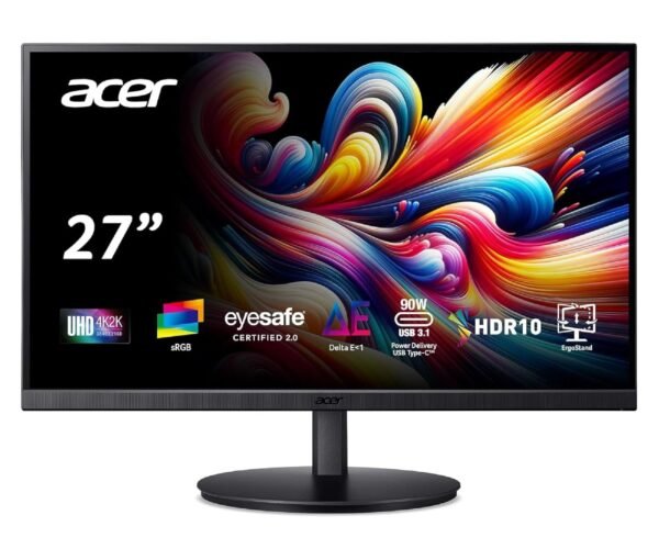 Acer CB272K 27 Inch UHD 4K 3840x2160 IPS Backlit LED Monitor I Type C 90W PD I HDR 10